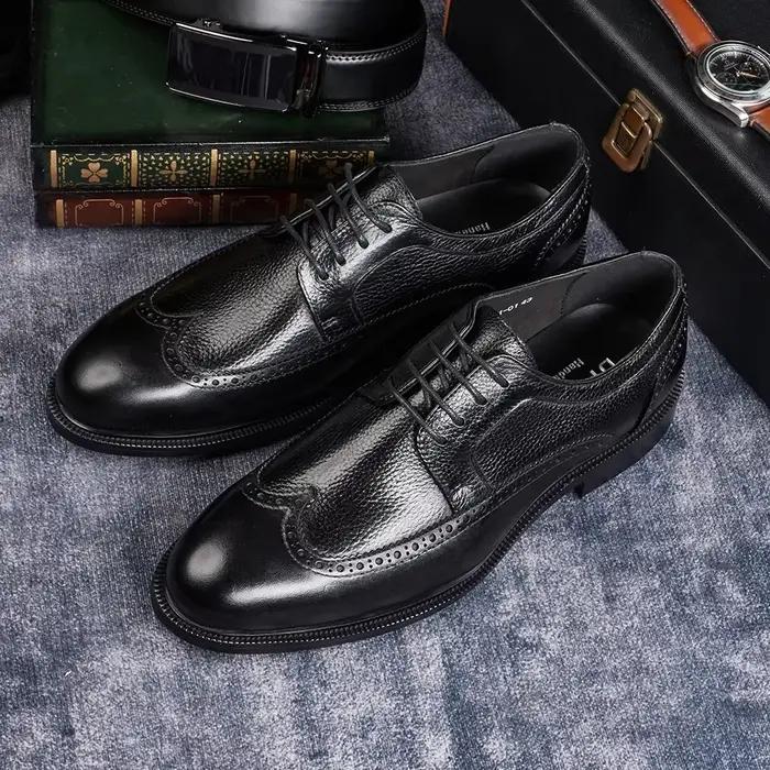 Chaussures Oxford faites à la main pour hommes, chaussures formelles classiques d'affaires en cuir véritable de vache, richelieu, 2025