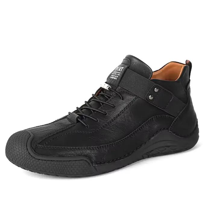 Bottes décontractées en cuir cousues à la main pour hommes, chaussures de rinçage, chaussures de marche, zones respirantes, créateur de mode