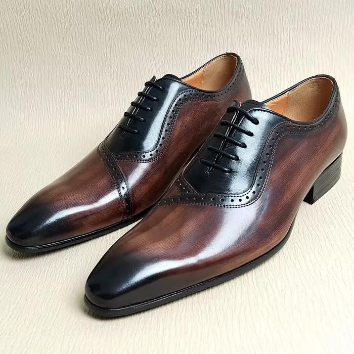 Chaussures habillées de luxe pour hommes, chaussures en cuir Oxford de qualité supérieure, chaussures d'affaires décontractées à lacets, sculptées à la mode, pour fête de mariage et bureau