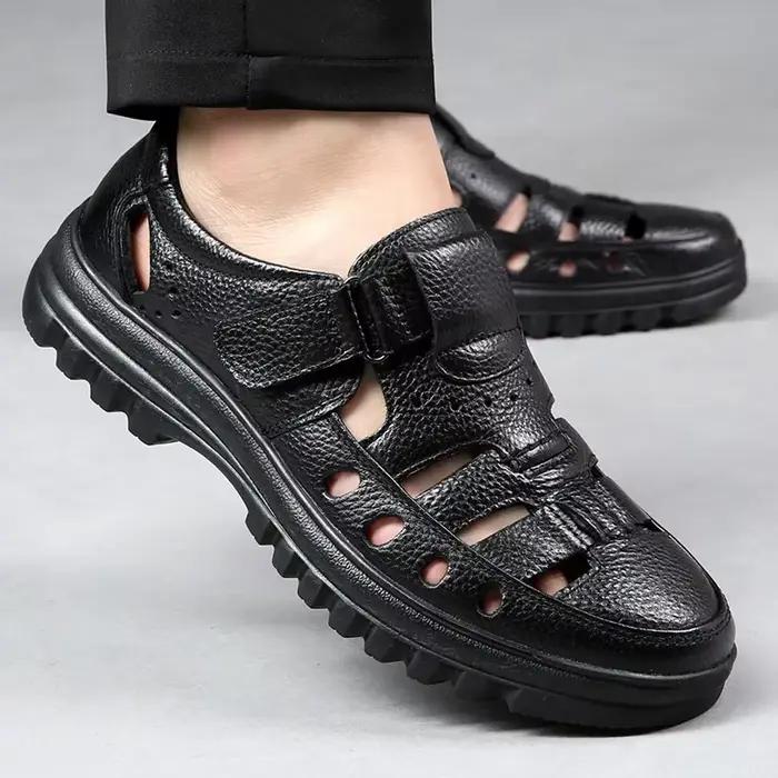 Sandales de Luxe en Cuir pour Homme, Chaussures Décontractées, Confortables, en Plein Air, à la Mode, Souples Astronomiques, Antidérapantes, Respirantes, Été, 2025