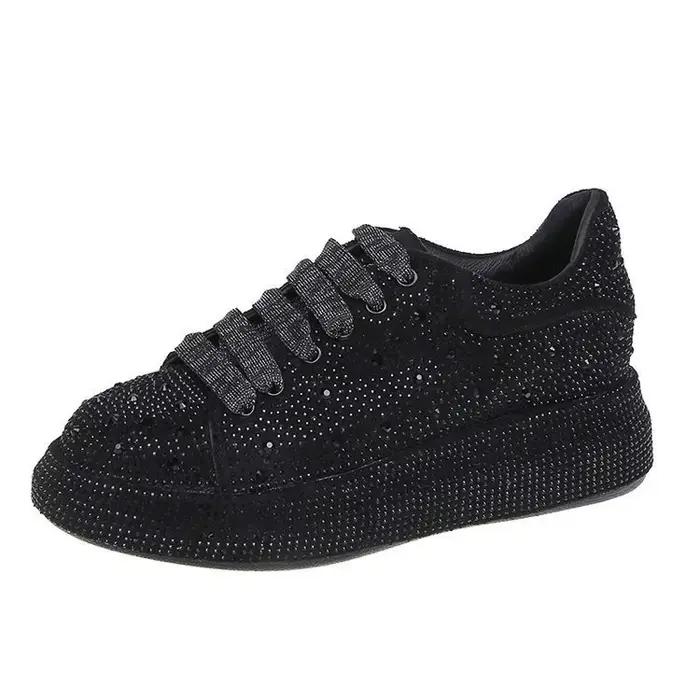 Chaussures de sport décontractées, Nouveauté de la saison, Vente flash : Chaussures compensées pour femme à semelle épaisse ornée de diamants, à lacets, bout rond, semelle extérieure en caoutchouc, am