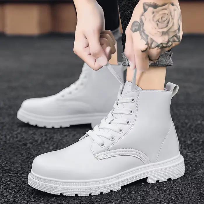 Bottes de cowboy en cuir blanc pour hommes