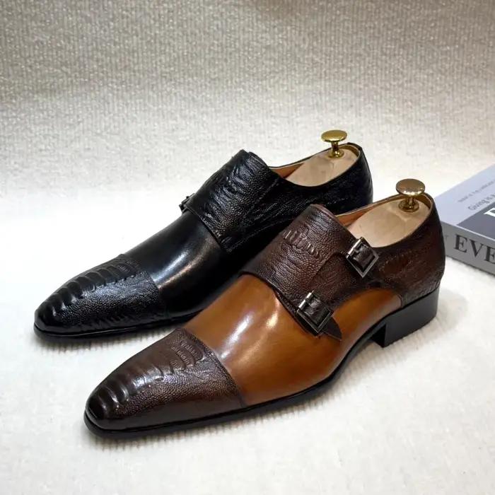 Chaussures de moine marron faites à la main pour hommes