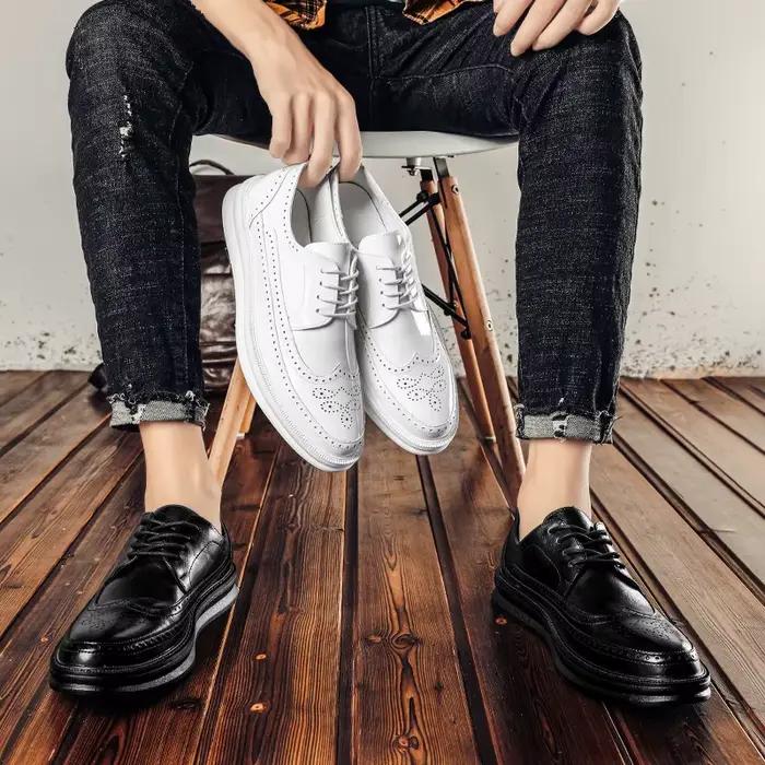 Chaussures en Cuir Derby pour Homme, Brogue Blanc à Lacets, Couleur Unie, Simple, pour Tenue d'Affaires, Décontractée, ix, Mariage, Plates
