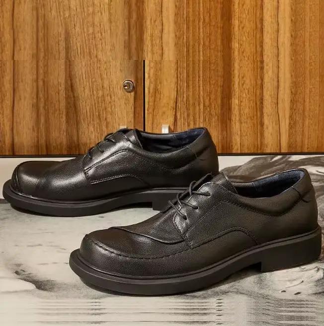 Chaussures Derby en cuir véritable pour hommes, décontractées, avec semelle en caoutchouc, pour printemps et automne, parfaites pour les promenades en ville et les occasions spéciales