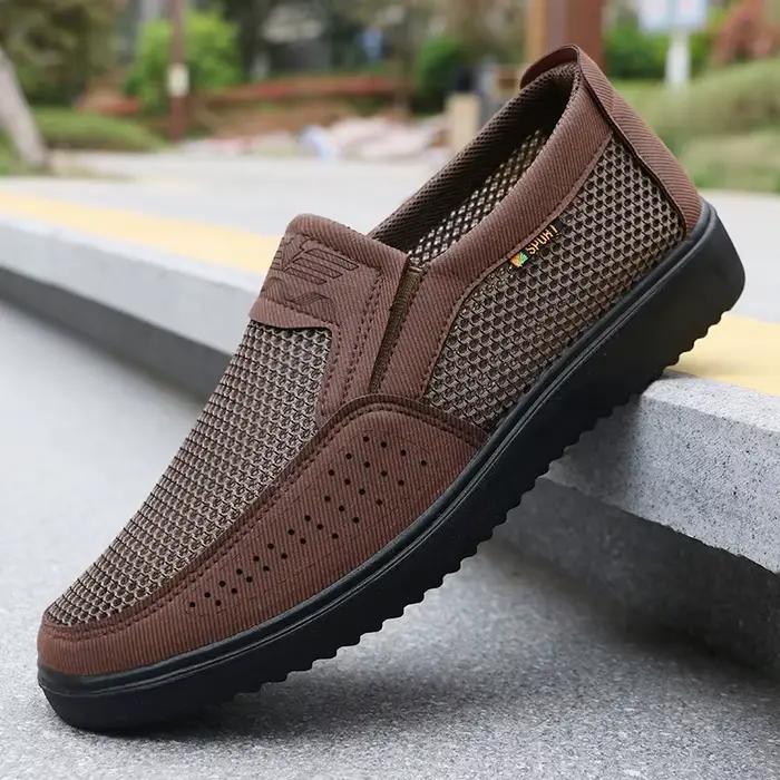 Chaussures décontractées à enfiler respirantes pour hommes – Baskets de marche basses légères pour l'extérieur