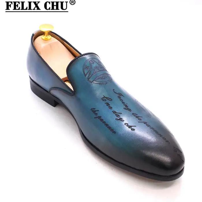 Mocassins Felix Chu en cuir véritable de vache, peint à la main, pour hommes, élégants et résistants à l'eau, idéaux pour des robes, mariages, soirées, événements de rue ou le bureau