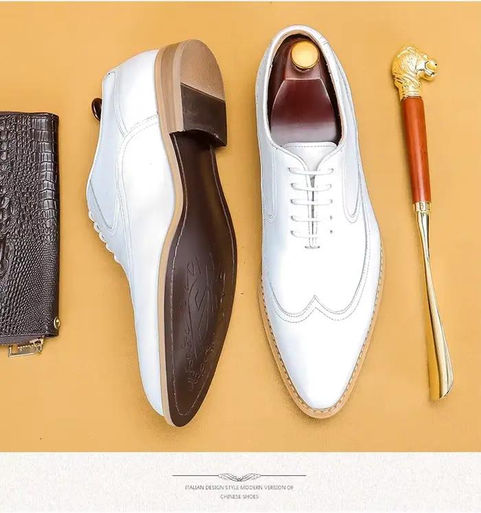 Chaussures pour hommes grande taille 46, chaussures formelles en cuir pour hommes, chaussures de mariage blanches, bout pointu, version européenne, style Oxford.