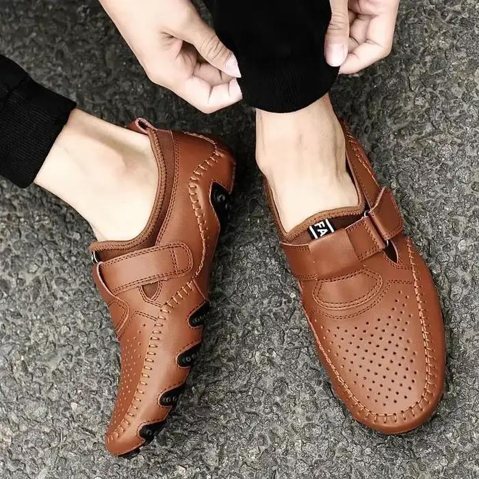 Vanmie – chaussures décontractées en cuir véritable pour hommes, chaussures italiennes faites à la main en cuir souple ajouré, respirantes, pour la conduite estivale
