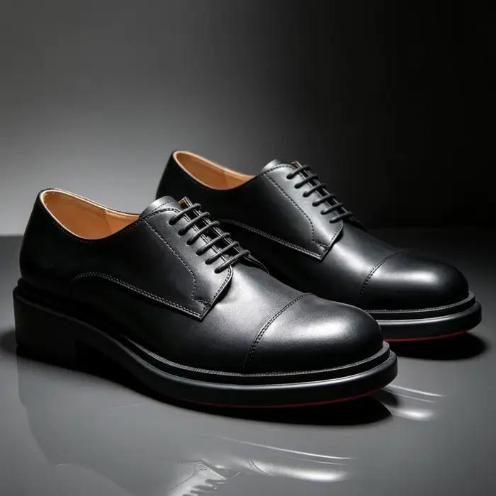 Chaussures en cuir noir à semelle rouge pour hommes, bout rond, à lacets, style business, plates, talons bas épais, grandes tailles 41-47, nouveauté pour gentlemen