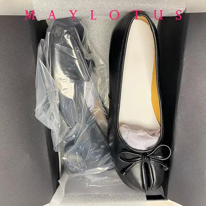 Chaussures Tabi à bout fendu, talon de 3 cm, en cuir, confortables, à semelle souple, mocassins pour femmes avec nœud