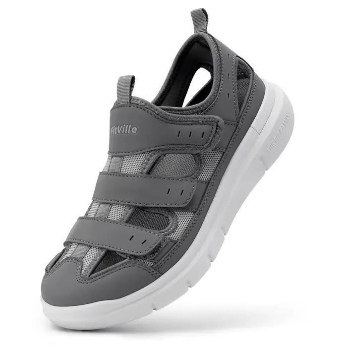 Sandales FitVille élargies pour hommes antidérapantes, semelle en EVA, confort pour diabétiques, antidouleur, grandes largeurs, décontractées, pour promenade et famille