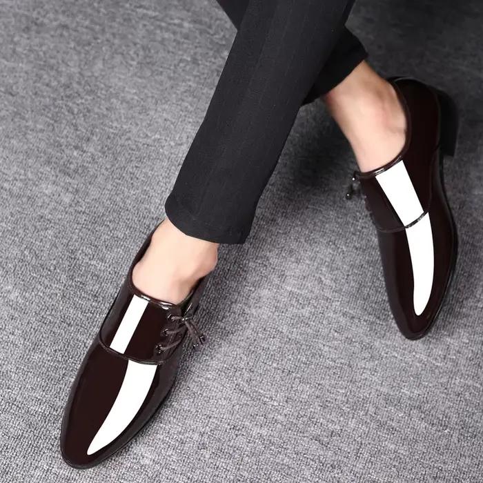 Chaussures habillées décontractées brillantes pour hommes, nouveau modèle, en cuir à bout pointu, basses, respirantes, avec semelle extérieure en caoutchouc résistante à l'usure