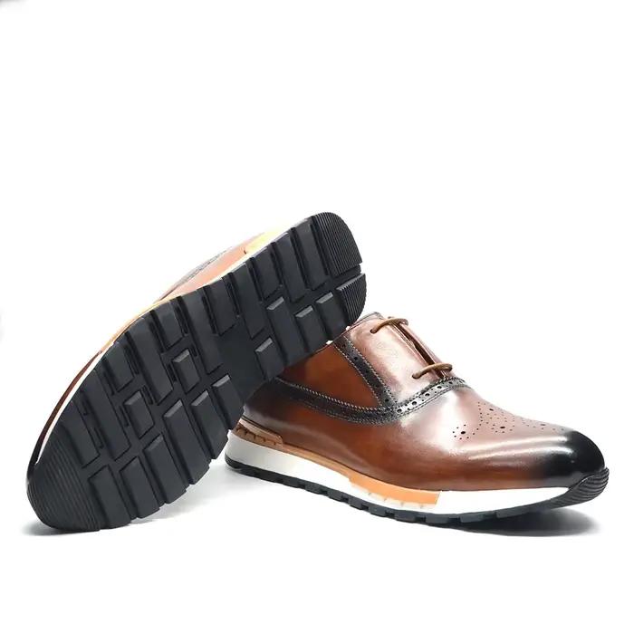 Baskets pour hommes chaussures en cuir de vache véritable Oxford Brogue luxe concepteur 2 œillets à lacets automne hiver