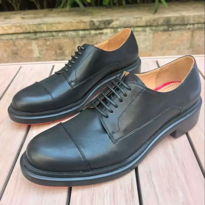 Chaussures en cuir noir à semelle rouge pour hommes, bout rond, à lacets, style business, plates, talons bas épais, grandes tailles 41-47, nouveauté pour gentlemen
