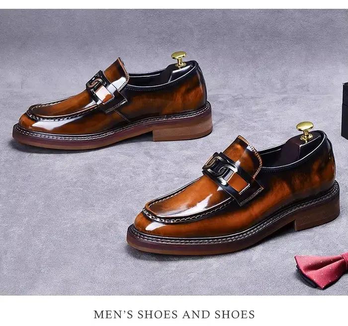 Chaussures en cuir brillant pour hommes, nouvelles chaussures lazier décontractées d'affaires britanniques à semelle épaisse améliorant la hauteur