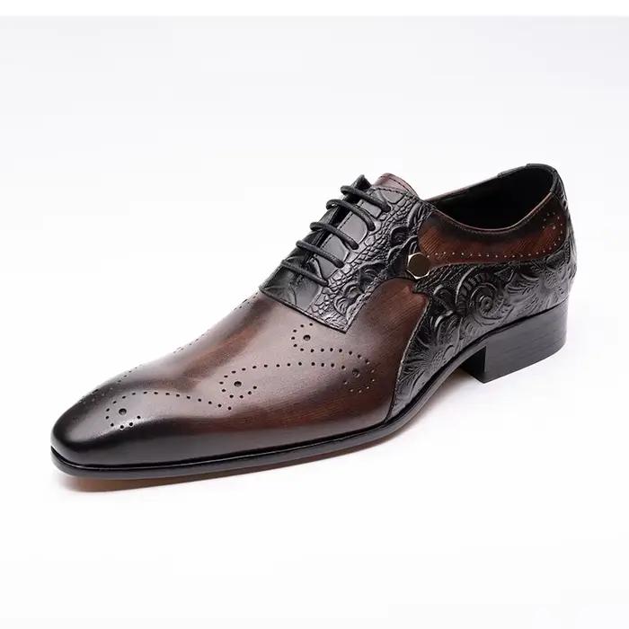 Nouvelle mode hommes robe de mariée richelieu chaussures grande taille en cuir véritable à lacets couleur Match à la