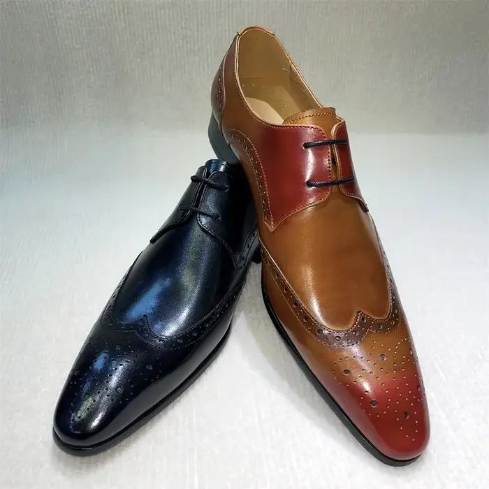 Chaussures richelieu en cuir véritable marron