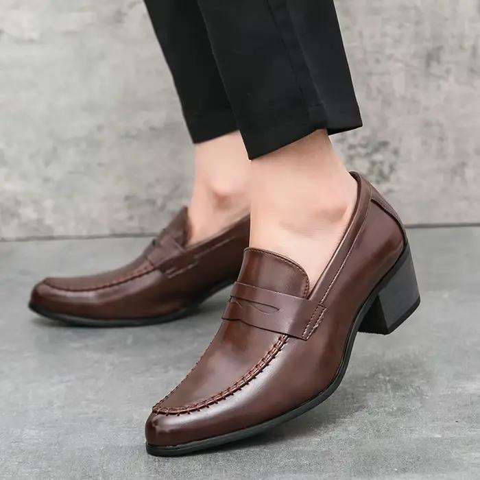 Classique épais talons hauts britannique affaires chaussures sociales hommes haute qualité richelieu plate-forme en cuir chaussures hommes en cuir formel pour homme