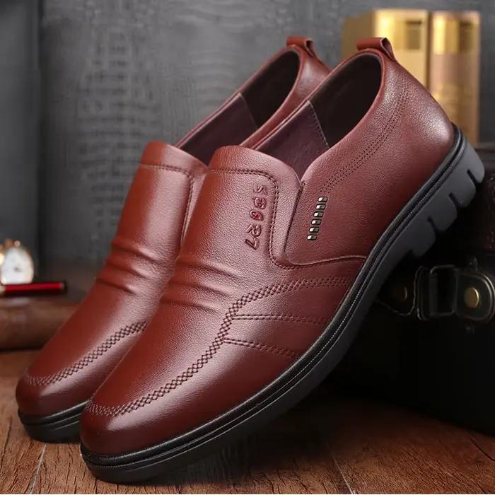 Chaussures d'affaires pour hommes en cuir souple, confortables, à enfiler, décontractées, respirantes, antidérapantes, à talon plat, bout rond, semelle extérieure en EVA