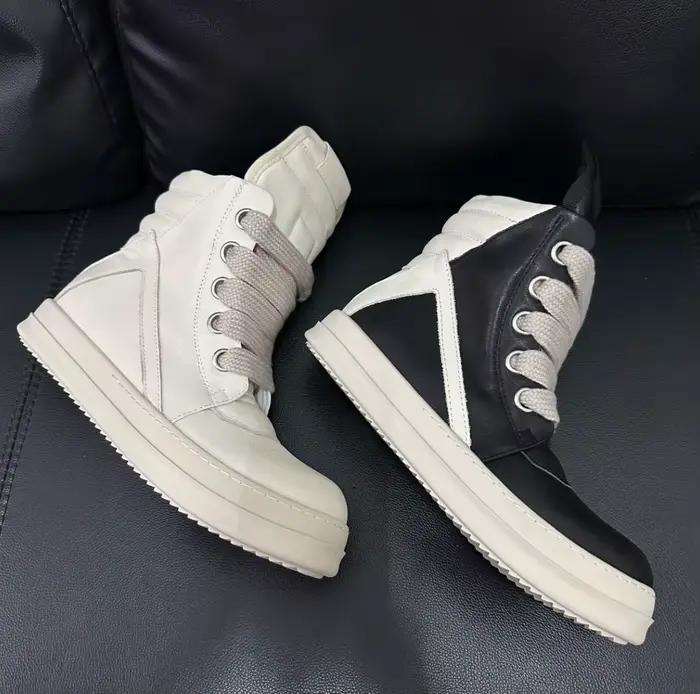 Ro luxe hommes chaussure bottes en cuir noir extérieur haut chaussures décontractées Jumbo dentelle Sneaker fermeture éclair femmes baskets daim bottine