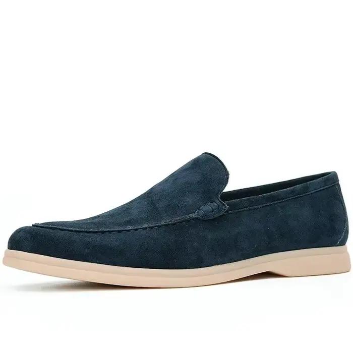 Chaussures pour hommes en cuir véritable et peau de mouton, surface souple, résistantes à l'usure, mocassins décontractés à enfiler, semelle en caoutchouc, hauteur cheville