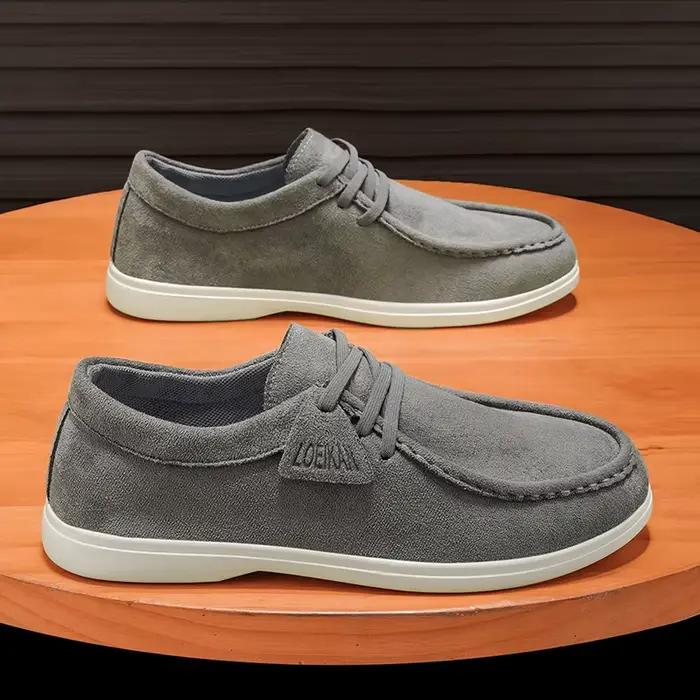 Mocassins en daim pour hommes, chaussures décontractées souples à enfiler, légères, pour la marche et la conduite, confortables, plates, pour usage quotidien, gris