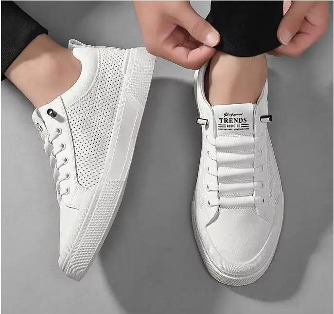 Chaussures décontractées en cuir véritable pour hommes, chaussures de skateboard plates, chaussures de rencontre respirantes, cuir de vache, tendance de la rue, été, nouveau