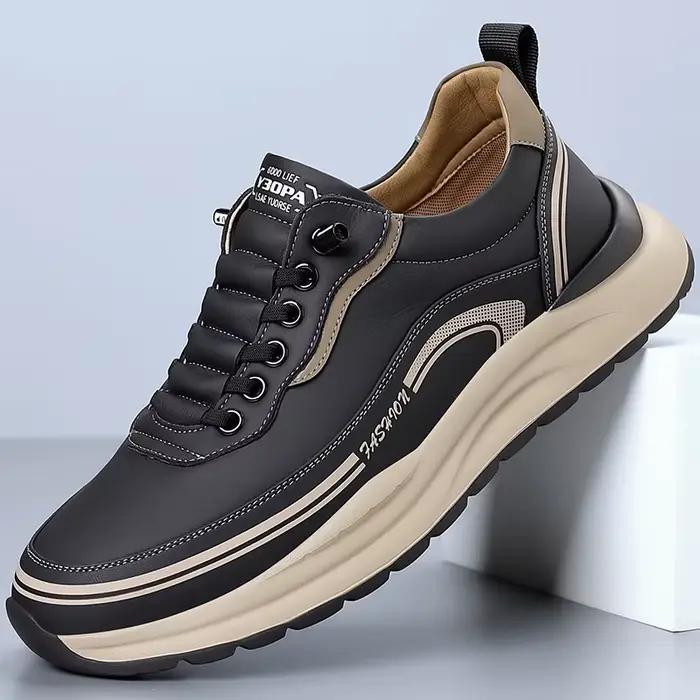 Chaussures en cuir pour hommes, semelle souple et épaisse, légères, antidérapantes, décontractées, Surface en PU, baskets simples imperméables