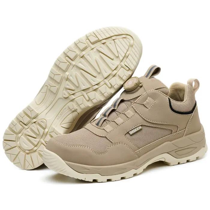 Chaussures de sécurité pour hommes, bout en acier, Anti-écrasement, caoutchouc Kevlar, fond antidérapant, chaussures de travail à boutons à la mode