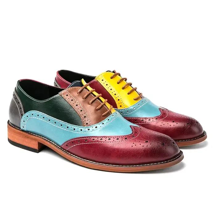 Chaussures Oxford en cuir à lacets pour hommes, chaussures plates décontractées, chaussures provoqué d'affaires, chaussures de fête de mariage, chaussures de loisirs colorées, grande taille, mode