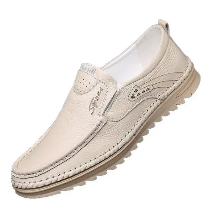 Chaussures de conduite en cuir véritable pour hommes, mocassins à semelle souple, chaussures décontractées confortables et respirantes, légères et flexibles pour hommes
