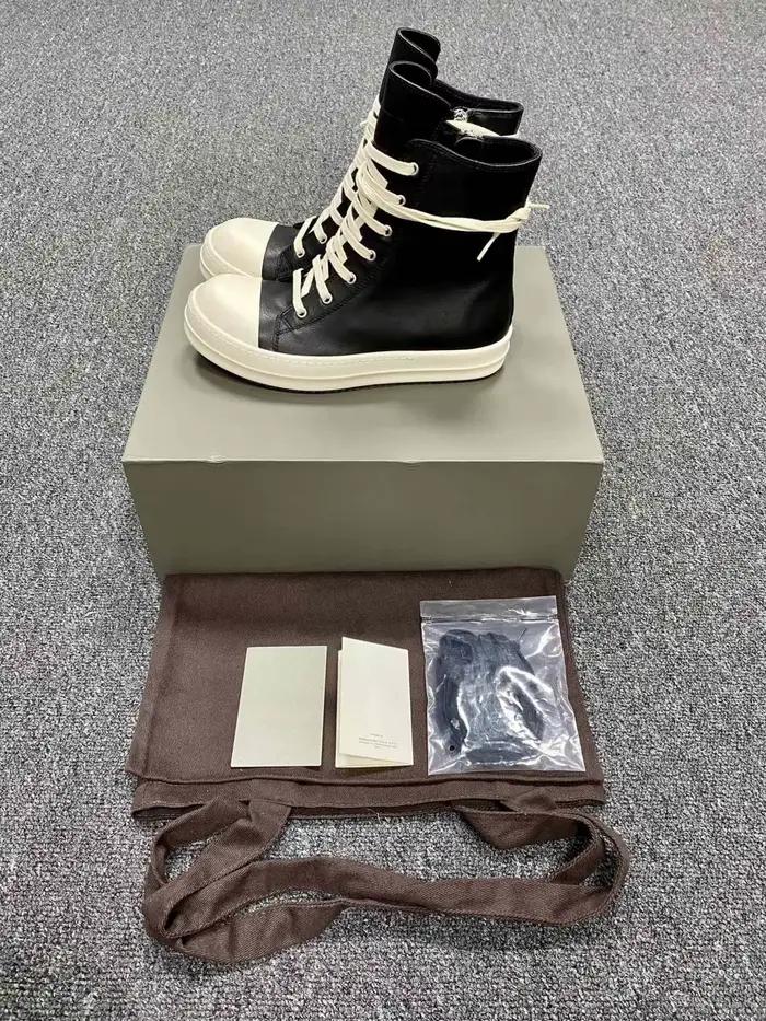 2026 Design Top Sneakers montantes classiques en cuir pleine fleur de veau noir, bout melon, unisexe