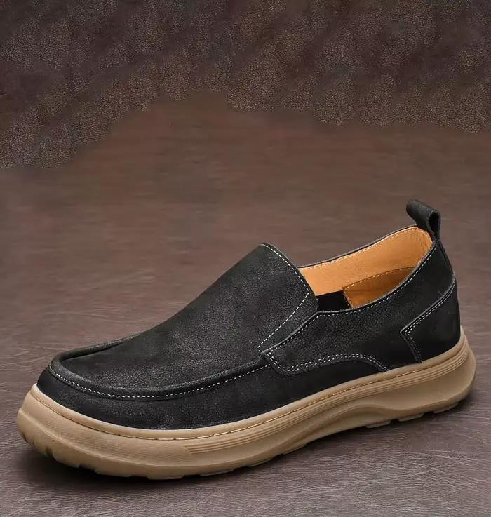 LIHUAMAO cuir de vache daim chaussures décontractées pour hommes sans lacet mocassins chaussures de Style britannique baskets d'extérieur chaussures de bateau semelle épaisse