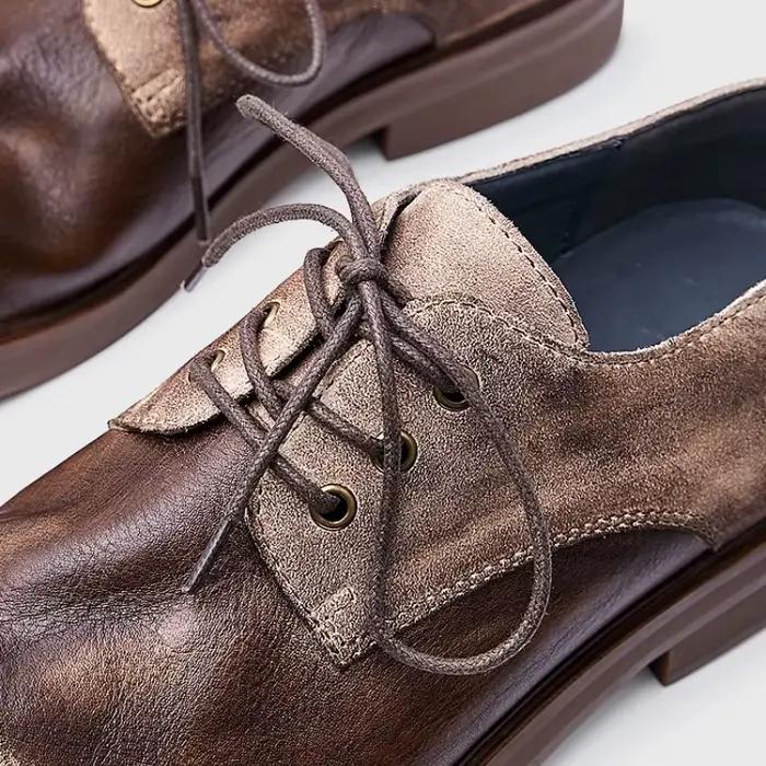 Chaussures Derby en cuir véritable YETTIES confortables à bout rond pour hommes printemps automne ocassions décontractées sorties bureau