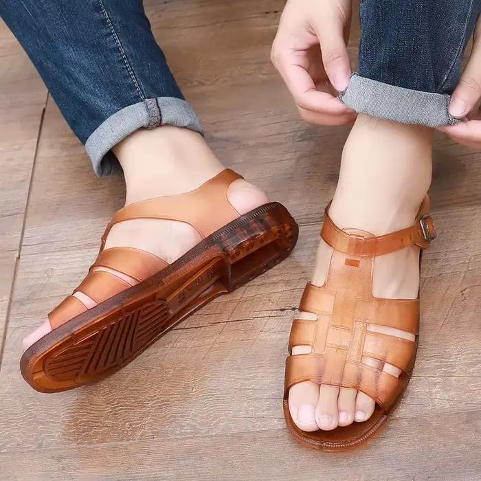 Sandales pour hommes, été, caoutchouc, Vietnam, plastique, nostalgiques, classiques, vintage, chaussures de plage pour papa d'âge moyen