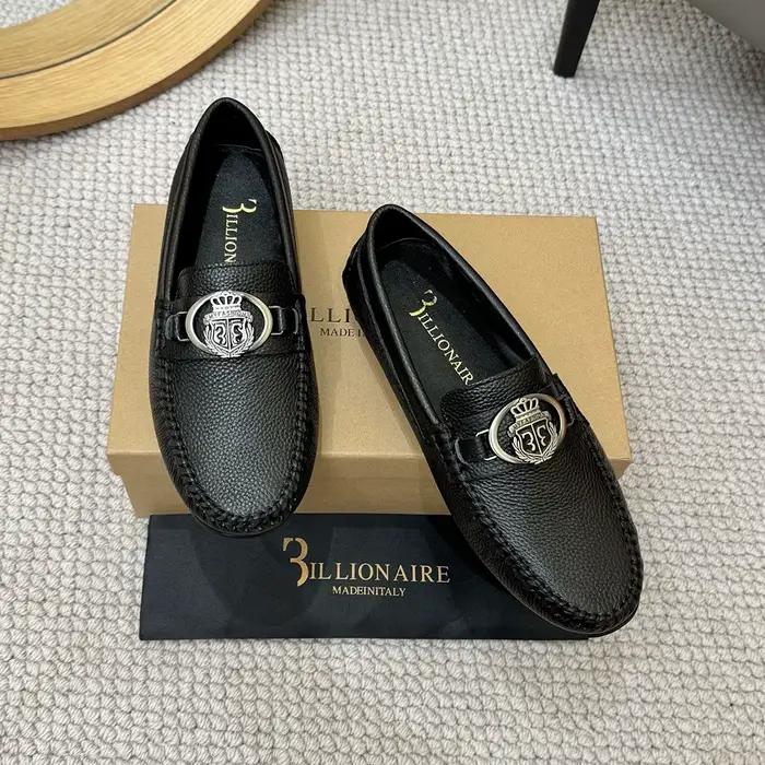 BILLIONAIRE BLLIYOSS hommes chaussures litchi à motifs cuir de veau confort haute qualité en plein air européen métal vieux argent nouvellement riche