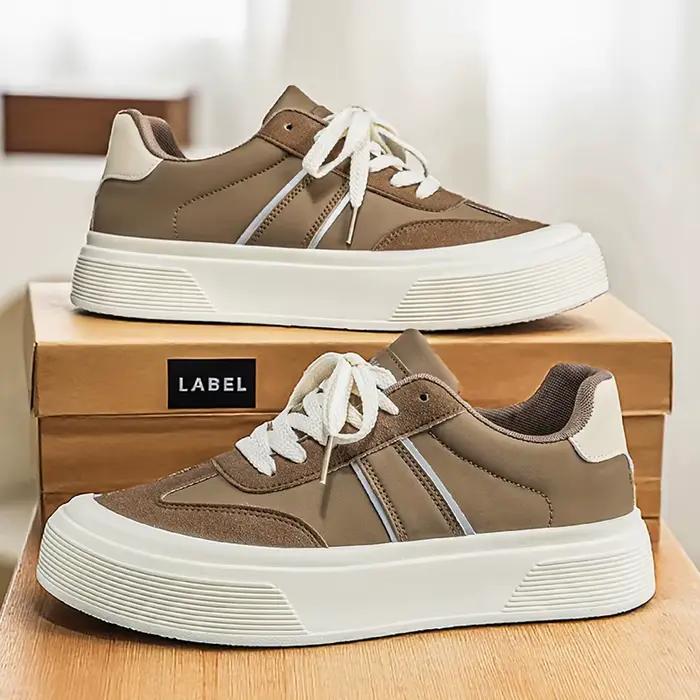 Baskets basses bicolores pour hommes avec semelle épaisse – Options marron/beige