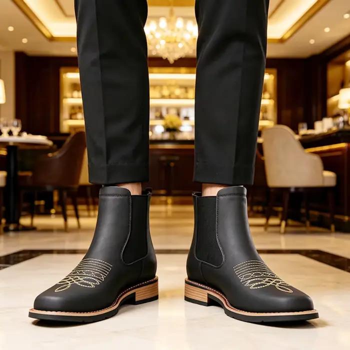 Bottes Chelsea pour hommes, bottes en cuir décontractées de haute qualité, bottes rétro à la cheville pour hommes, bottes de cowboy brodées, Botas Masculinas