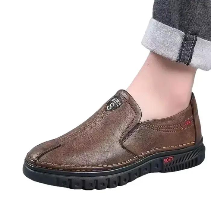 Chaussures en cuir pour hommes mocassins souples antidérapants respirant