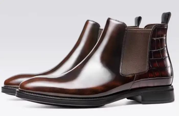 Bottes montantes pour hommes, faites à la main, en cuir lisse et brillant, Design tubulaire, chaussures en cuir véritable, chaussures de Style européen pour hommes