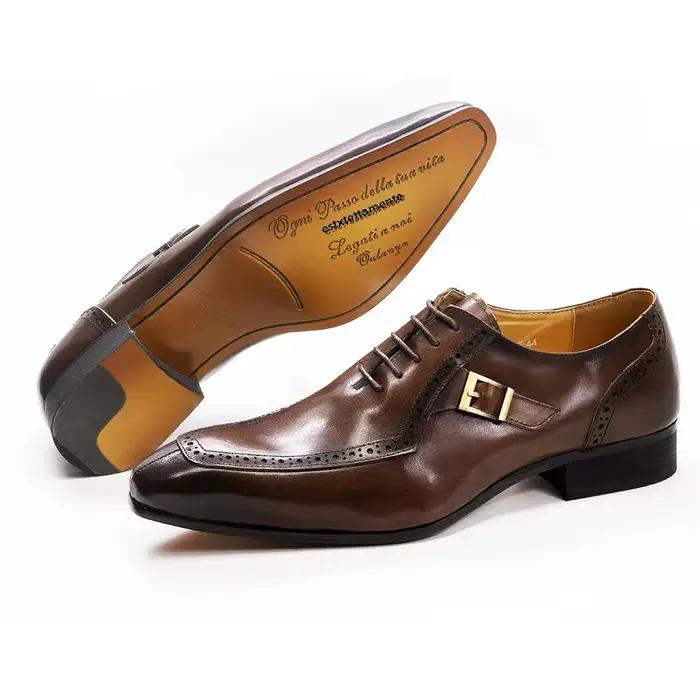 Chaussures provoqué pointues en cuir véritable pour hommes