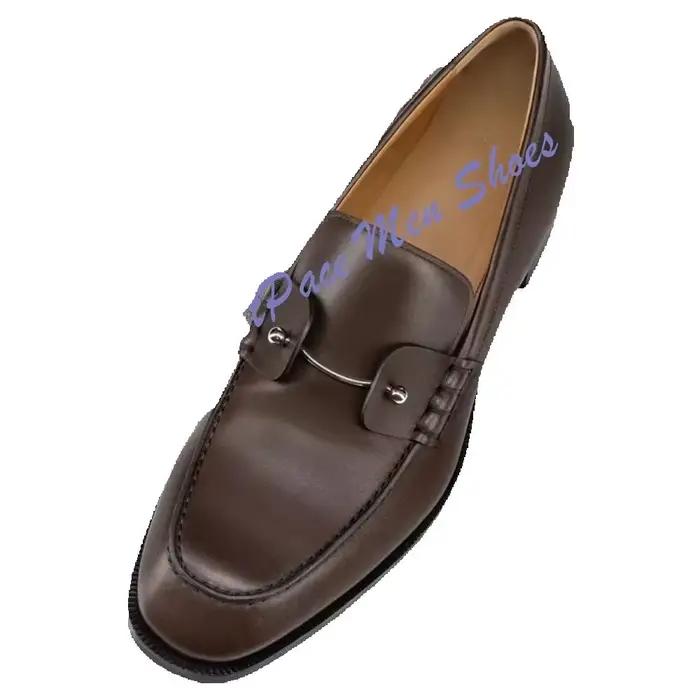 Mocassins Penny en métal pour hommes, marron et noir, en cuir lisse, à bout carré, à enfiler, chaussures habillées formelles pour le bureau et les affaires