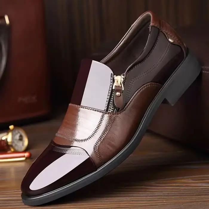 2025Men chaussures en cuir pointu pointues en plein air anti-dérapant plat mode affaires fermeture éclair