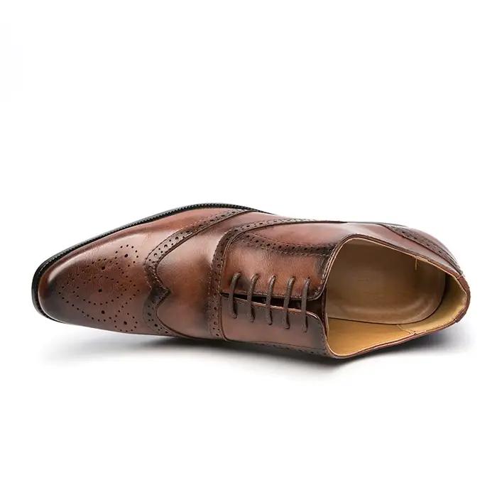 Chaussures habillées de luxe pour hommes de haute qualité en cuir richelieu bout d'aile Oxford noir marron à lacets