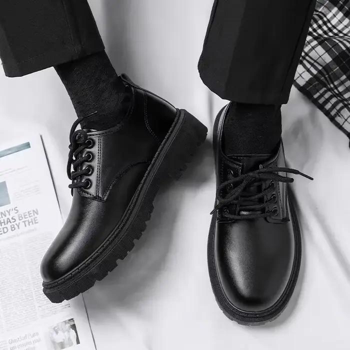 Petites chaussures décontractées en cuir noir pur à lacets pour hommes, style Business, à talons bas, confortables et durables