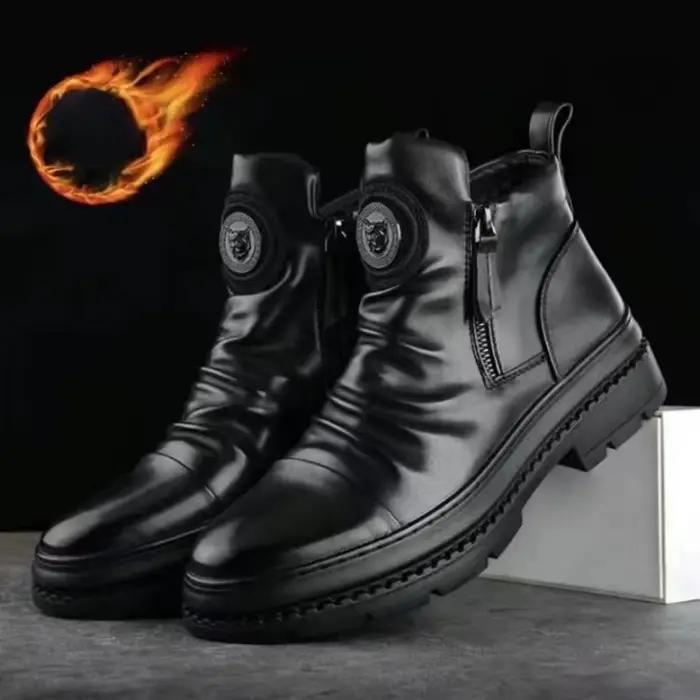Bottes de cheville pour hommes, style ethnique, printemps/automne, semelle en caoutchouc, cuir artificiel, talons moyens, bout arrondi, bottes de moto, haute qualité, ajustement parfait
