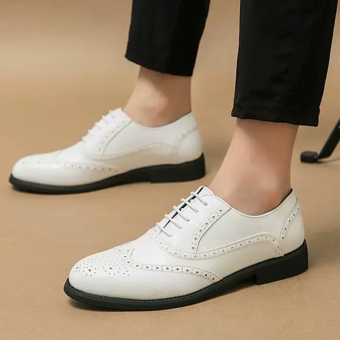 Chaussures de marié en cuir blanc italien de luxe pour hommes d'affaires Oxfords à bout d'aile moine à lacets Brock
