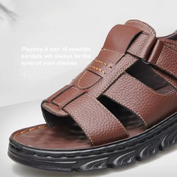 Sandales pour hommes, chaussures en cuir de vache de haute qualité