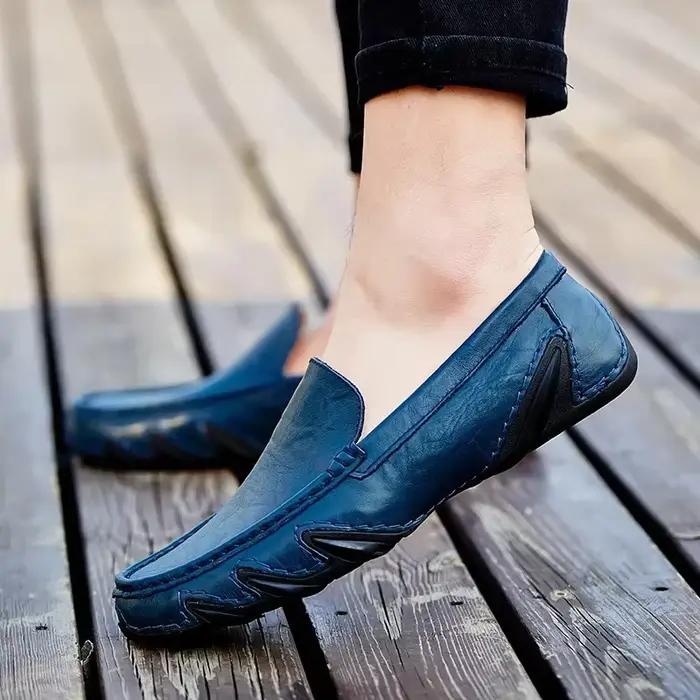 Mocassins en cuir respirant pour hommes, chaussures décontractées, mocassins italiens de luxe, chaussures de conduite polyvalentes, noir, automne, 2024
